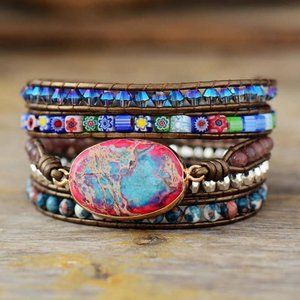 Sea Sediment Bohemian 5 Strands Healing Ladies Braided Boho Reiki Wrap Bracelet